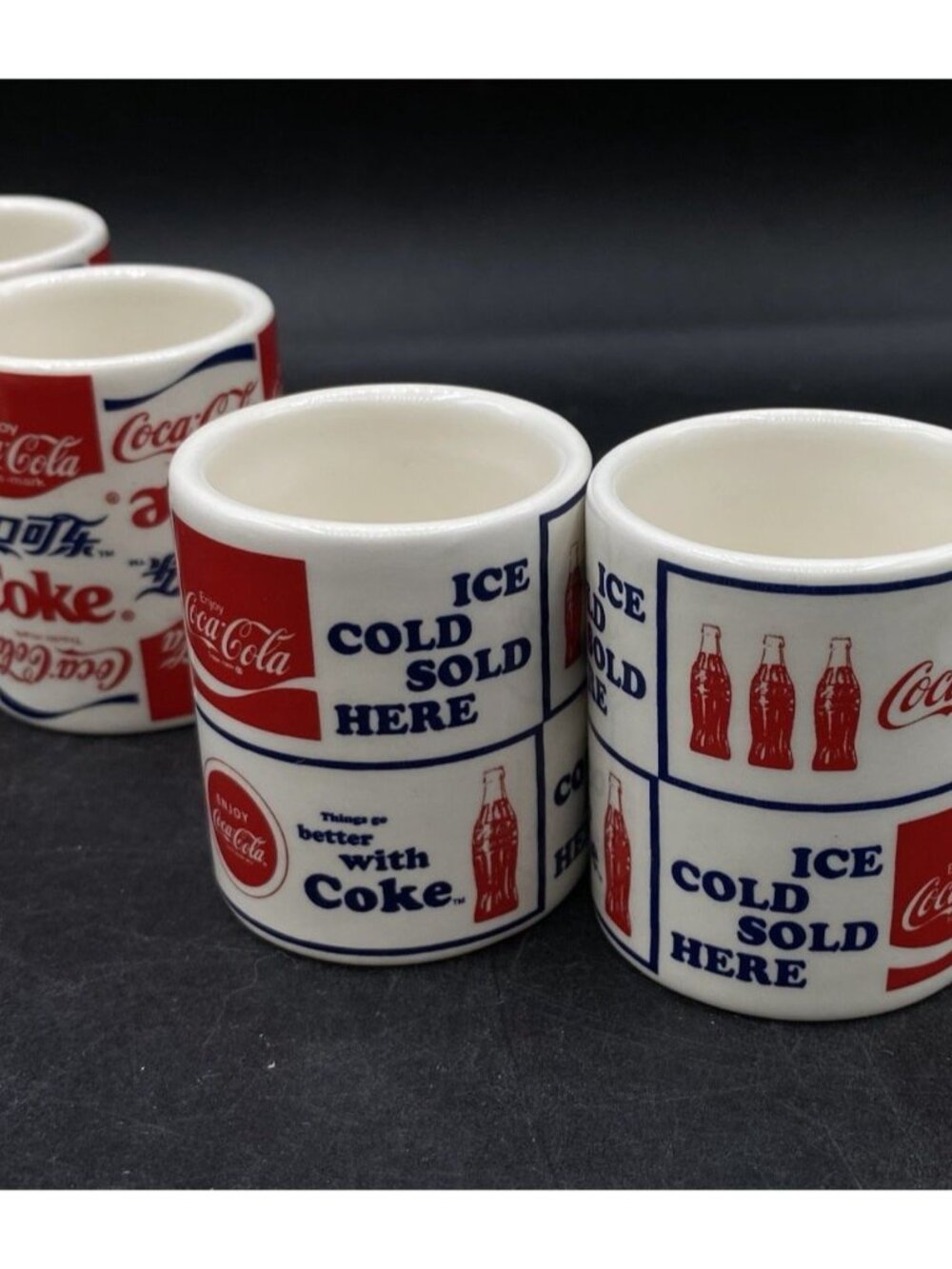 4 Coca-Cola Logo Collage Ceramic Shot Glass 2" Foreign Language Logos - Picture 5 of 7